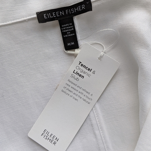 Eileen Fisher Jacket Open Front Double Breasted Notch Collar Linen White M NWT - Picture 12 of 12